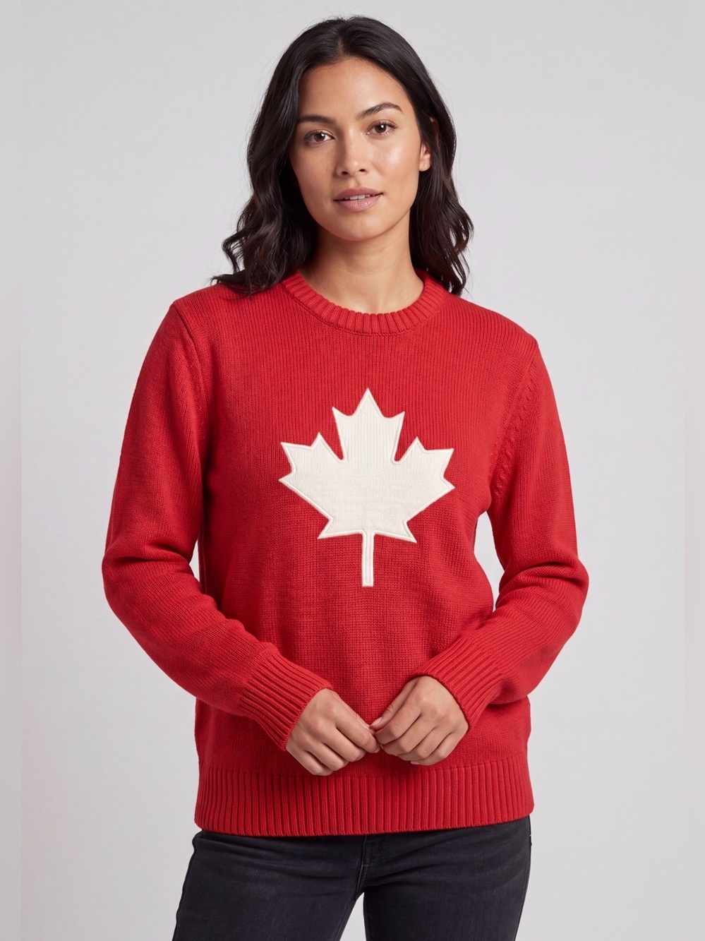 Vintage Red Crewneck Sweater with Cream Maple Leaf. NWT